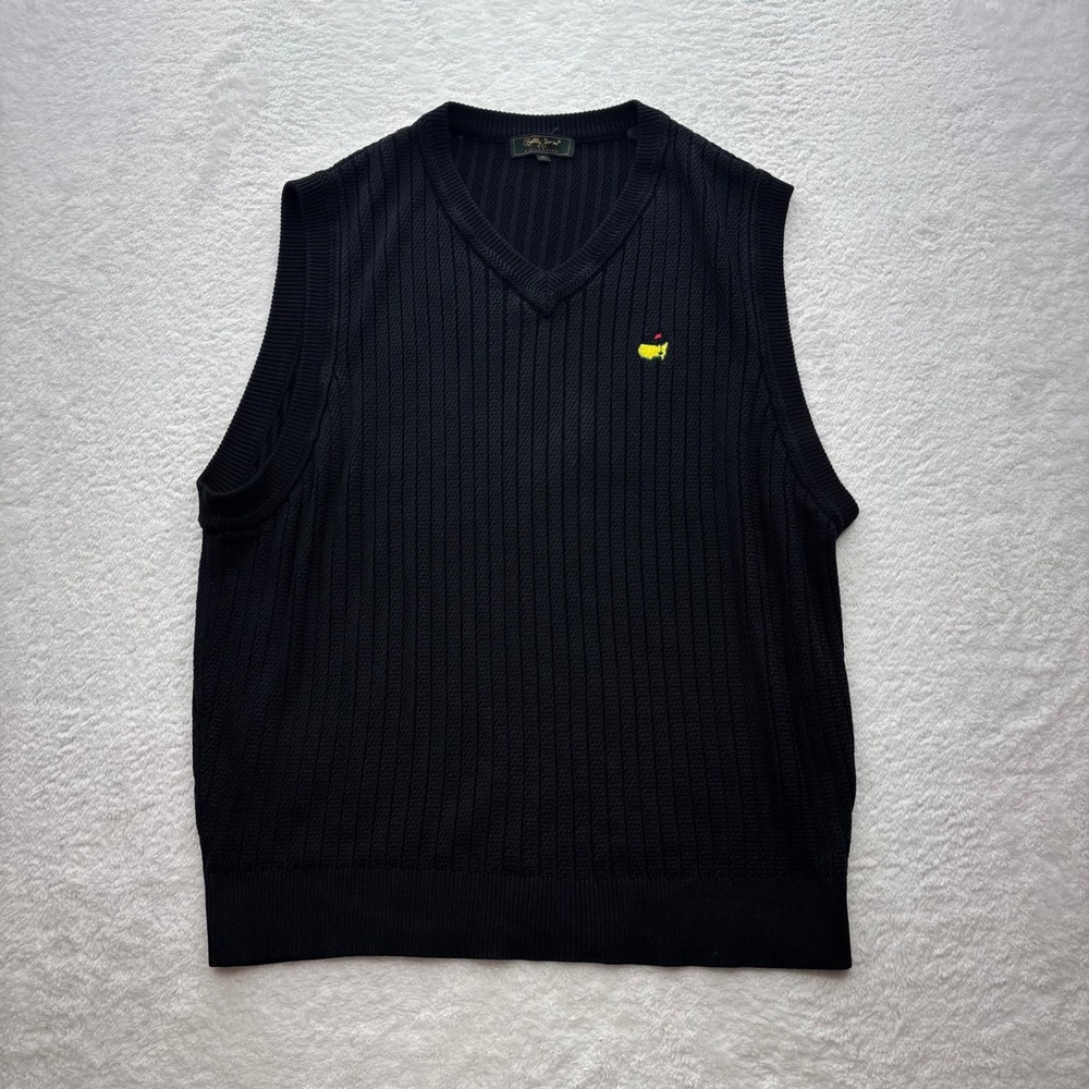 Bobby Jones Masters Golf Sweater Vest Black 100% Silk XL Ribbed V-Neck